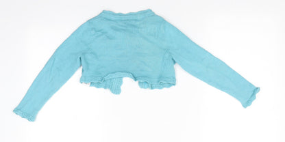 MW Butterfly Girl Girls Blue Round Neck Floral Cotton Cardigan Jumper Size 5-6 Years   - Faux Flower - Turquoise
