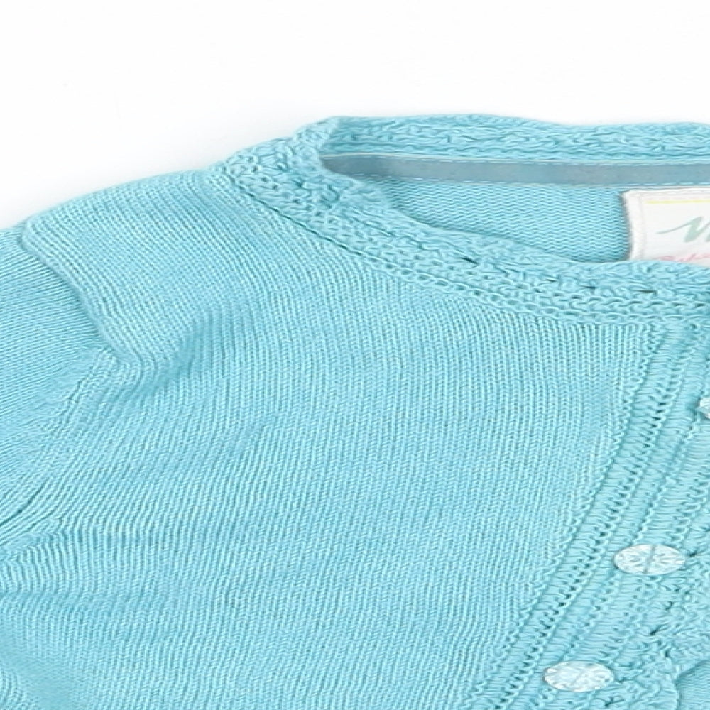 MW Butterfly Girl Girls Blue Round Neck Floral Cotton Cardigan Jumper Size 5-6 Years   - Faux Flower - Turquoise