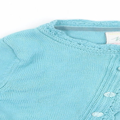 MW Butterfly Girl Girls Blue Round Neck Floral Cotton Cardigan Jumper Size 5-6 Years   - Faux Flower - Turquoise