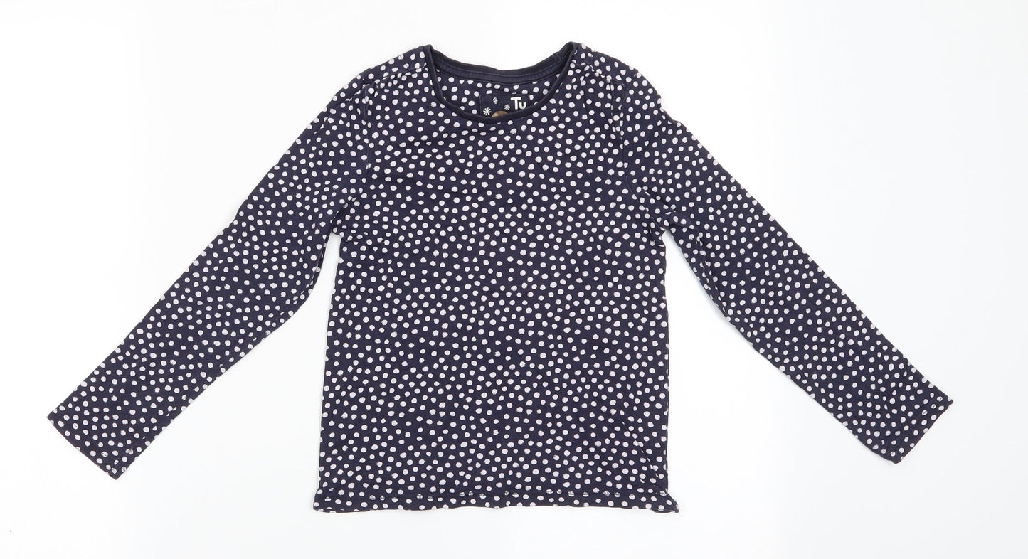 TU Girls Blue Polka Dot Cotton Tunic Casual Size 7 Years Round Neck  - White Polka Dots