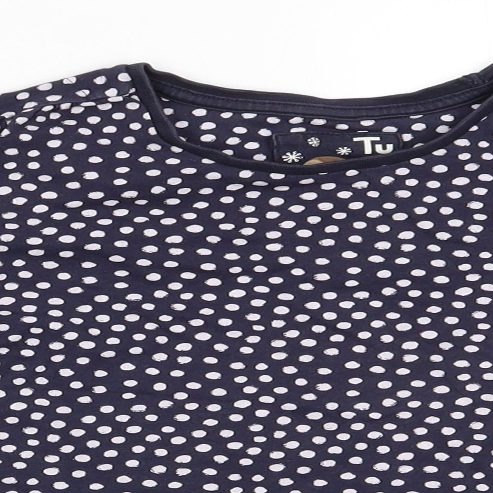 TU Girls Blue Polka Dot Cotton Tunic Casual Size 7 Years Round Neck  - White Polka Dots