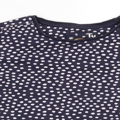 TU Girls Blue Polka Dot Cotton Tunic Casual Size 7 Years Round Neck  - White Polka Dots