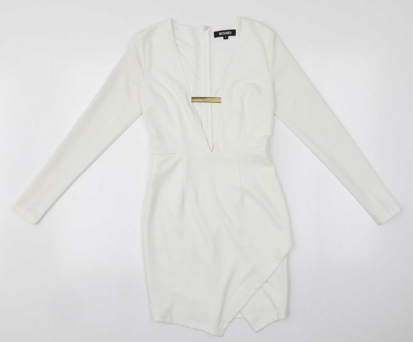 Missguided Womens Ivory  Polyester Pencil Dress  Size 6  V-Neck