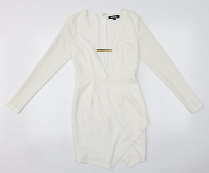 Missguided Womens Ivory  Polyester Pencil Dress  Size 6  V-Neck