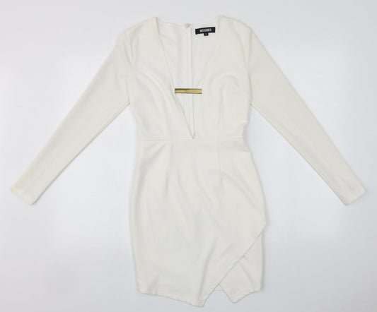 Missguided Womens Ivory  Polyester Pencil Dress  Size 6  V-Neck