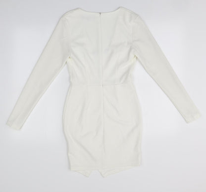 Missguided Womens Ivory  Polyester Pencil Dress  Size 6  V-Neck