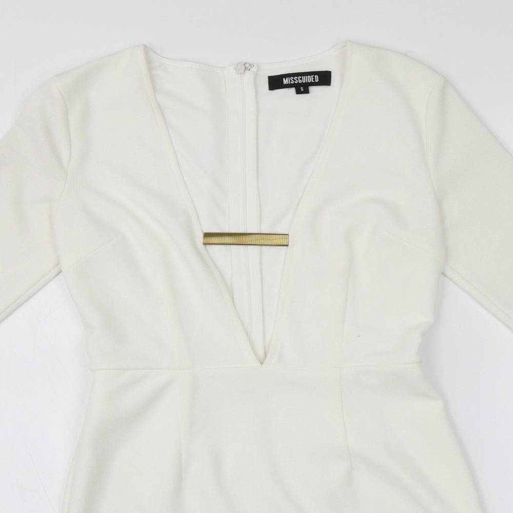 Missguided Womens Ivory  Polyester Pencil Dress  Size 6  V-Neck