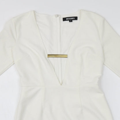 Missguided Womens Ivory  Polyester Pencil Dress  Size 6  V-Neck