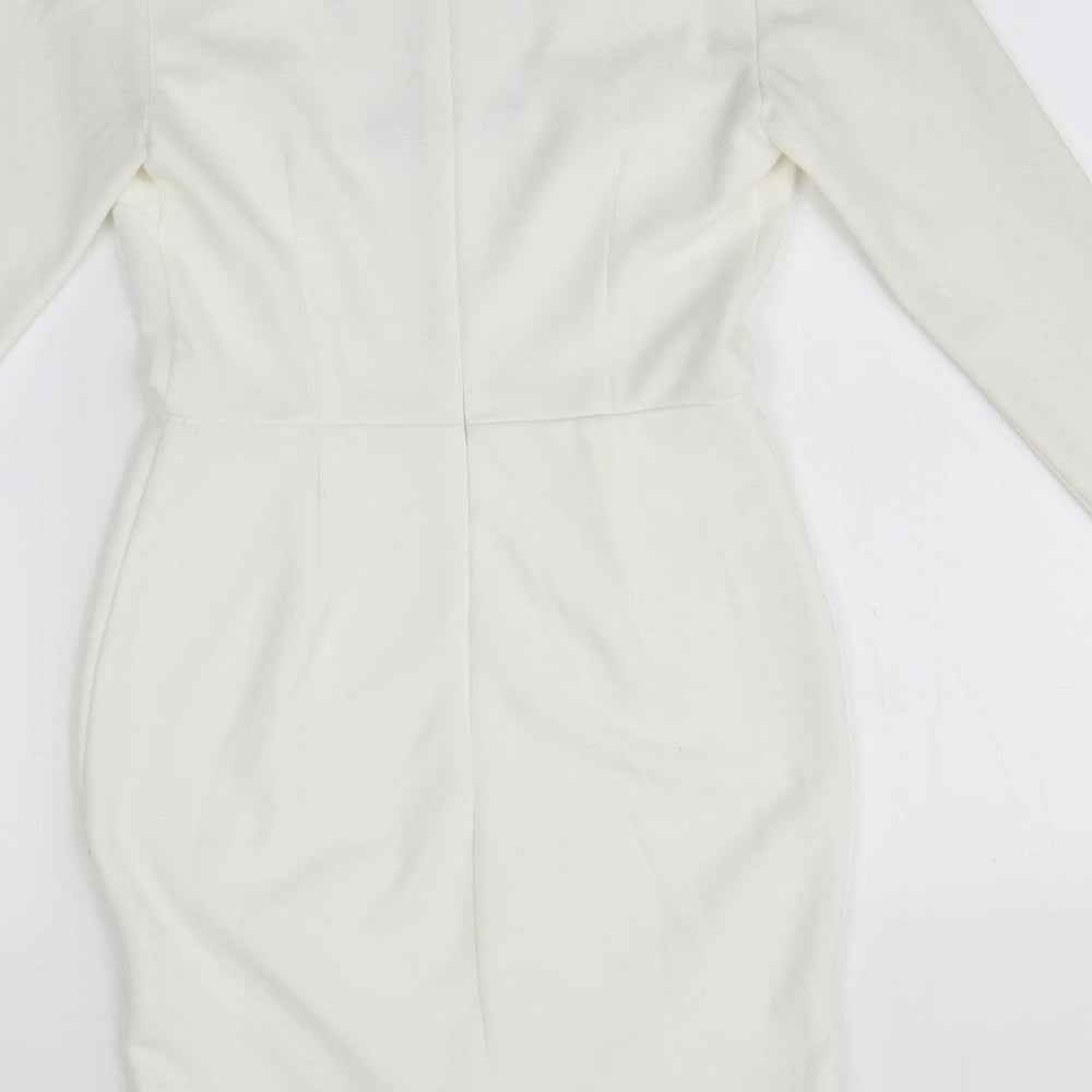 Missguided Womens Ivory  Polyester Pencil Dress  Size 6  V-Neck