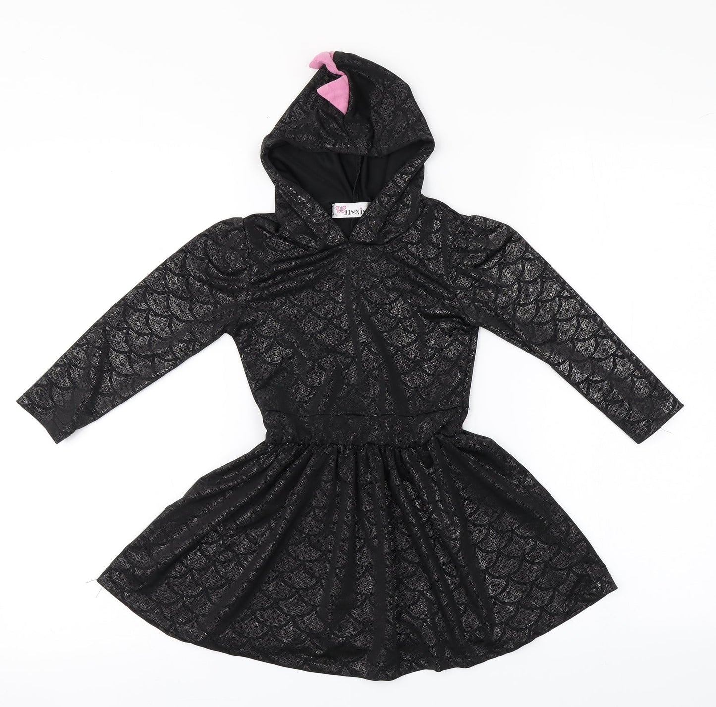 Jinxing Girls Grey Geometric Cotton A-Line  Size 6-7 Years  Crew Neck