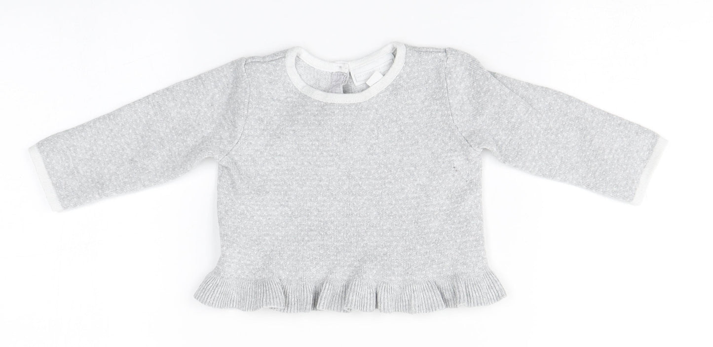 Preworn Girls Grey  Cotton Pullover Jumper Size 3-6 Months