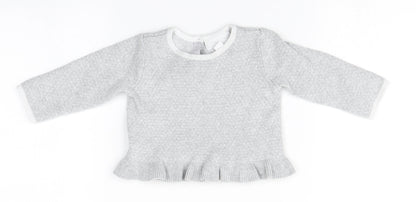 Preworn Girls Grey  Cotton Pullover Jumper Size 3-6 Months