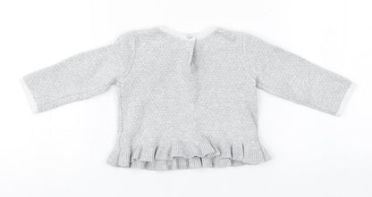 Preworn Girls Grey  Cotton Pullover Jumper Size 3-6 Months