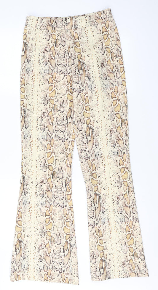 Weekday Womens Beige Animal Print Polyester Trousers  Size 10 L32 in Regular