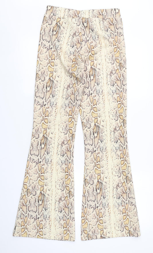 Weekday Womens Beige Animal Print Polyester Trousers  Size 10 L32 in Regular
