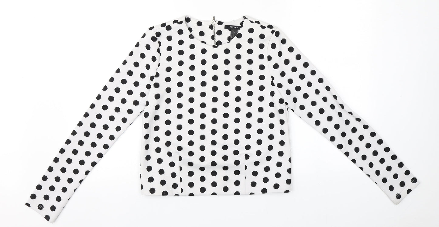 Womens UK Size S FOREVER 21 White Full Zip Jumper