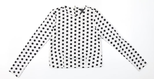 FOREVER 21 Womens White Round Neck Geometric  Full Zip Jumper Size S