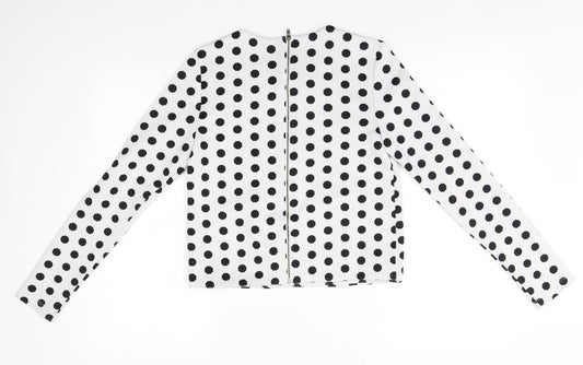 FOREVER 21 Womens White Round Neck Geometric  Full Zip Jumper Size S