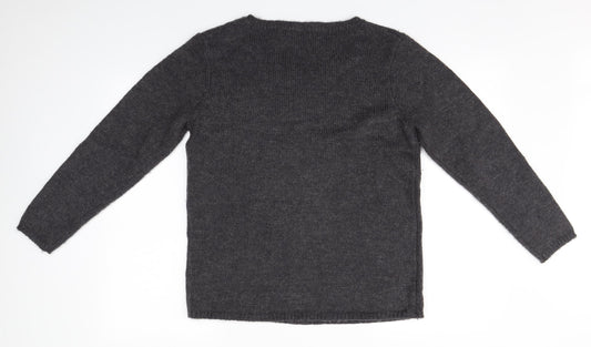 Damart Womens Grey Round Neck Floral Acrylic Pullover Jumper Size 14