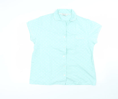 Primark Womens Blue Polka Dot Cotton Basic Button-Up Size M Collared