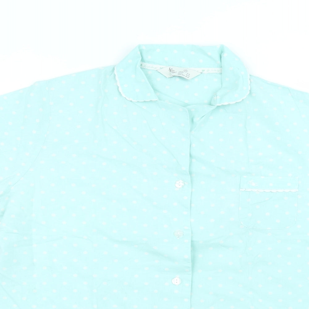 Primark Womens Blue Polka Dot Cotton Basic Button-Up Size M Collared