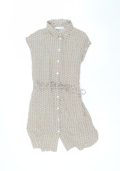 Primark Womens Brown Striped Viscose Basic Button-Up Size 10 Collared