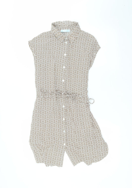 Primark Womens Brown Striped Viscose Basic Button-Up Size 10 Collared