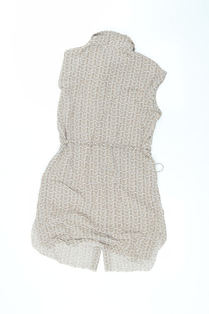 Primark Womens Brown Striped Viscose Basic Button-Up Size 10 Collared