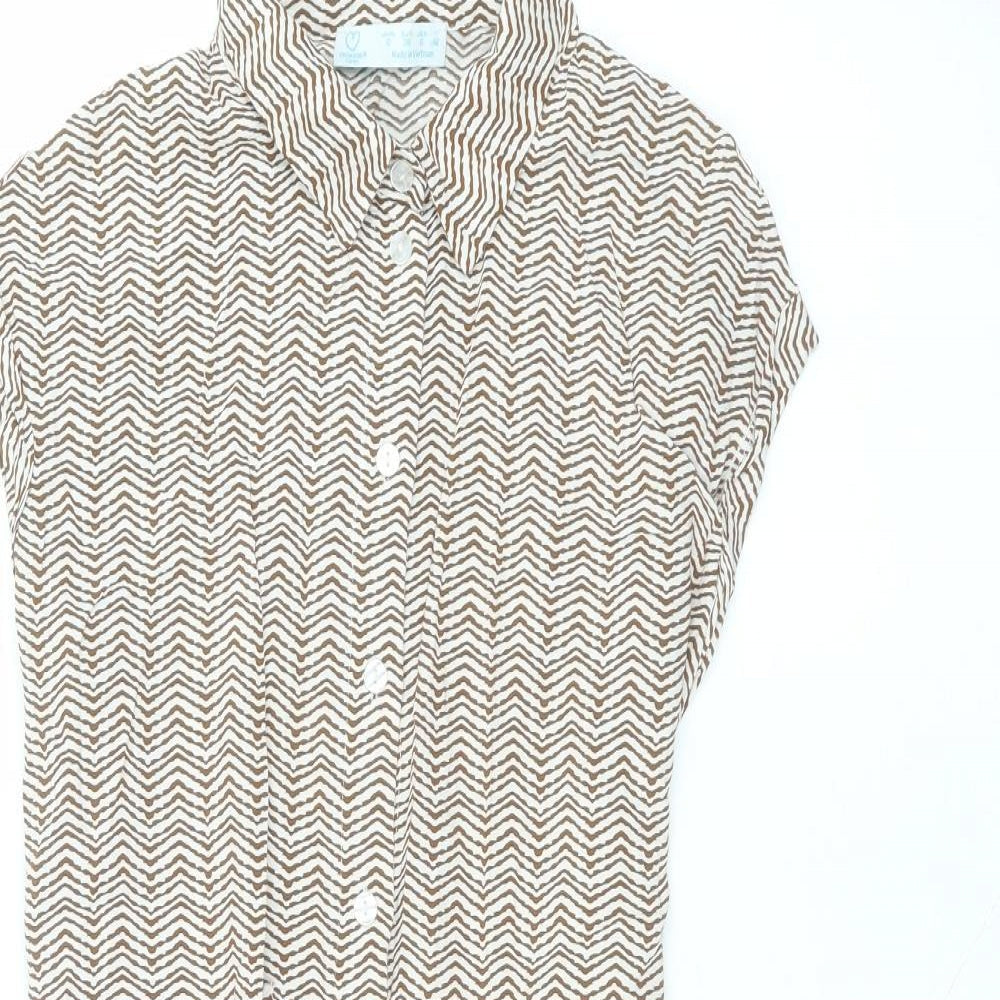 Primark Womens Brown Striped Viscose Basic Button-Up Size 10 Collared