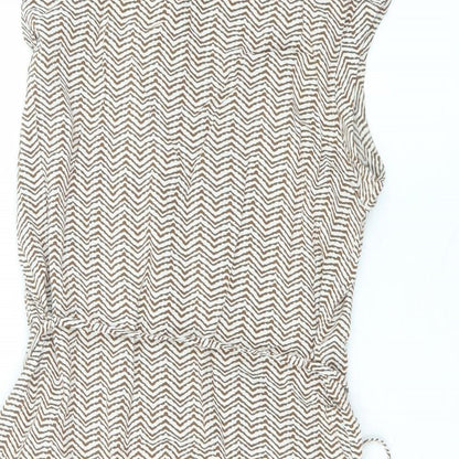 Primark Womens Brown Striped Viscose Basic Button-Up Size 10 Collared