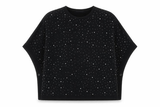 Front view of M&V women’s black round neck cotton jumper, size S