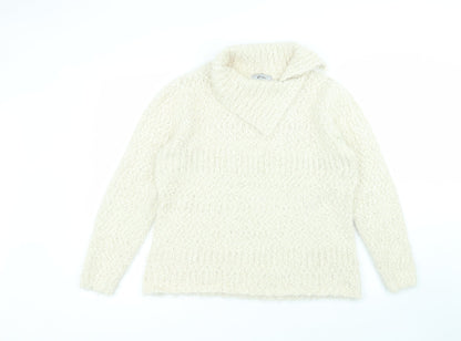 alexare Womens White Collared  Polyester Pullover Jumper Size L
