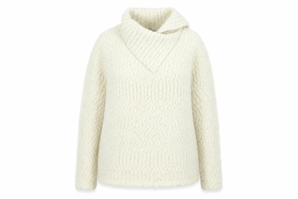 Front view of alexare women’s white collared polyester jumper, size L