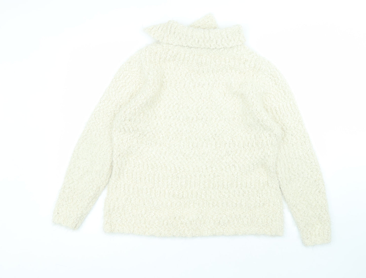 alexare Womens White Collared  Polyester Pullover Jumper Size L