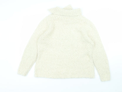 alexare Womens White Collared  Polyester Pullover Jumper Size L