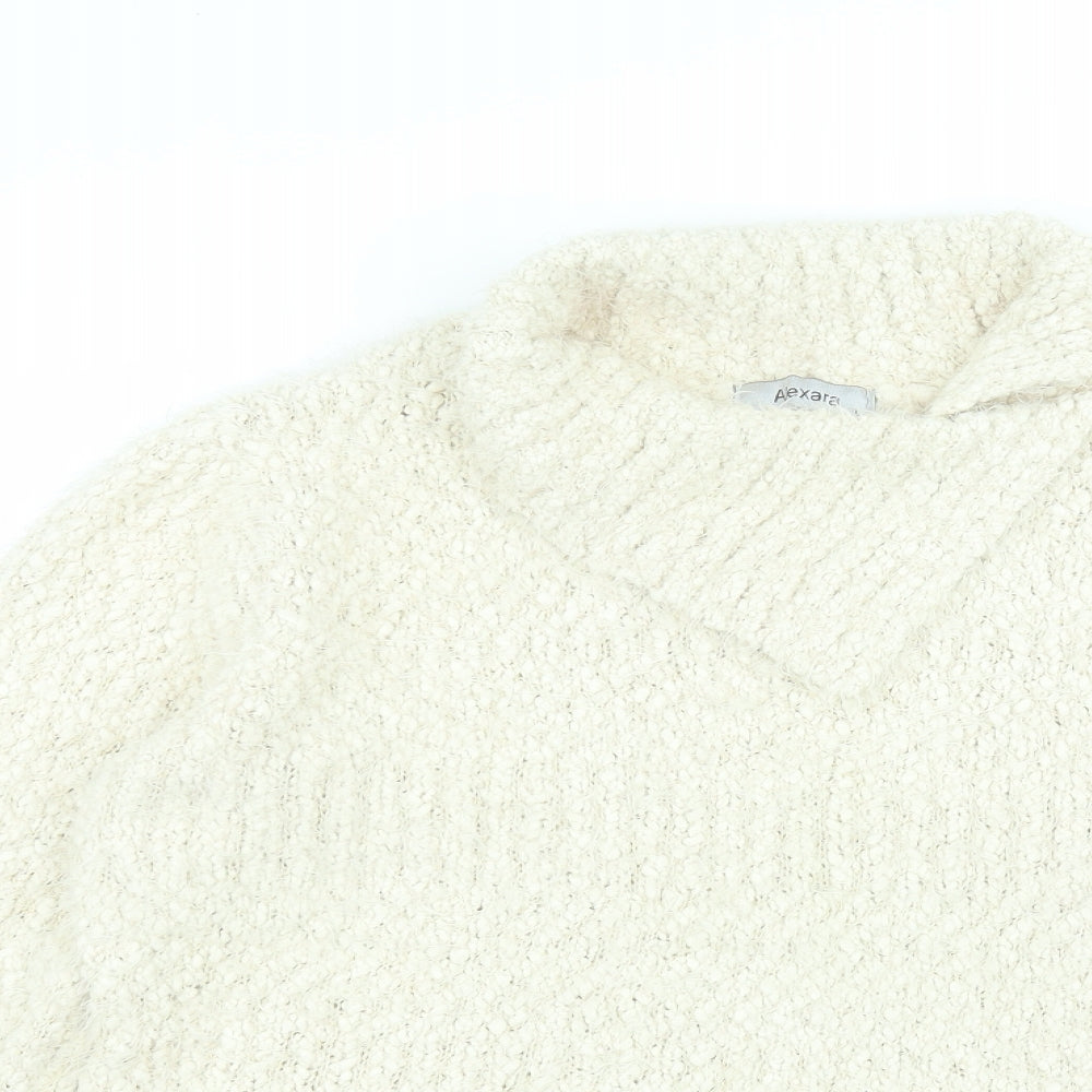 alexare Womens White Collared  Polyester Pullover Jumper Size L