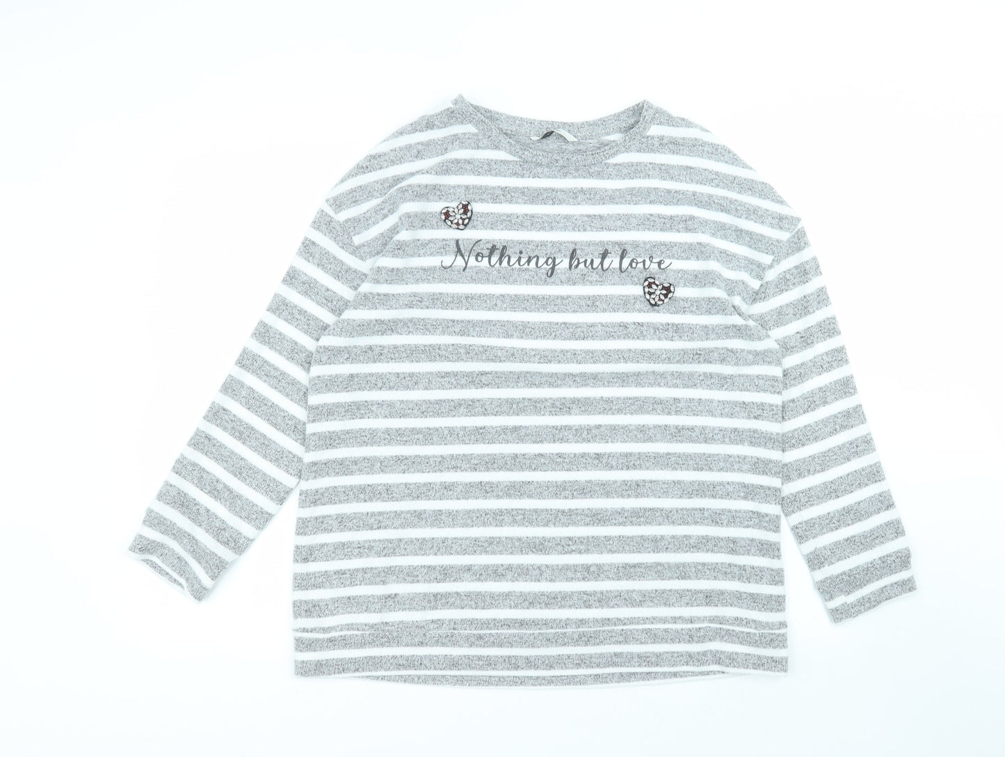 George Womens Grey Round Neck Striped Polyester Pullover Jumper Size S