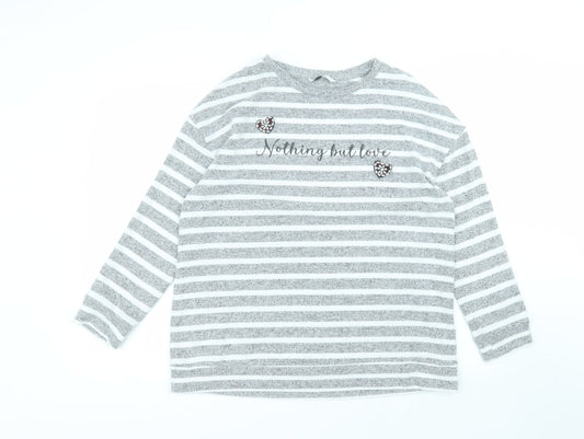 George Womens Grey Round Neck Striped Polyester Pullover Jumper Size S