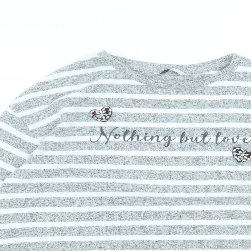 George Womens Grey Round Neck Striped Polyester Pullover Jumper Size S