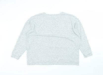George Womens White Round Neck Striped Polyester Pullover Jumper Size 20