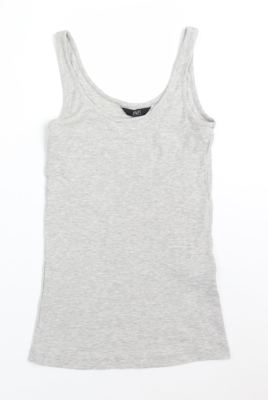 F&F Womens Grey Striped Cotton Basic Tank Size 8 Round Neck