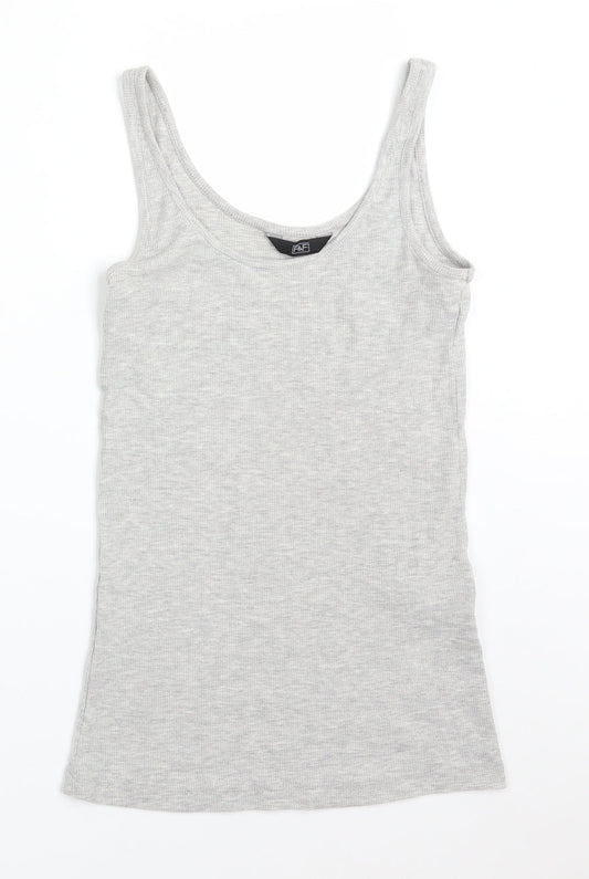 F&F Womens Grey Striped Cotton Basic Tank Size 8 Round Neck