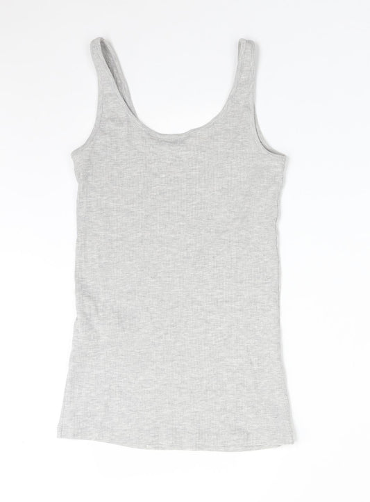 F&F Womens Grey Striped Cotton Basic Tank Size 8 Round Neck