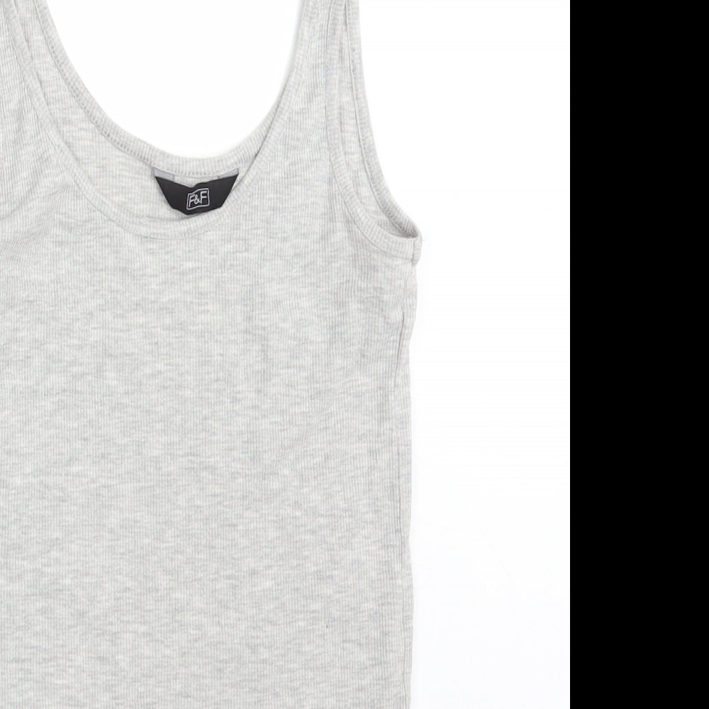 F&F Womens Grey Striped Cotton Basic Tank Size 8 Round Neck