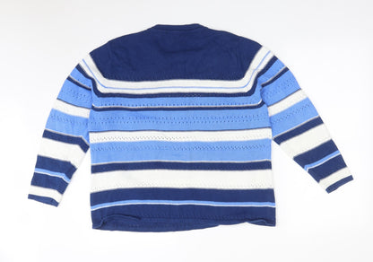 Back view of women’s multicoloured striped cotton pullover sweatshirt, size L