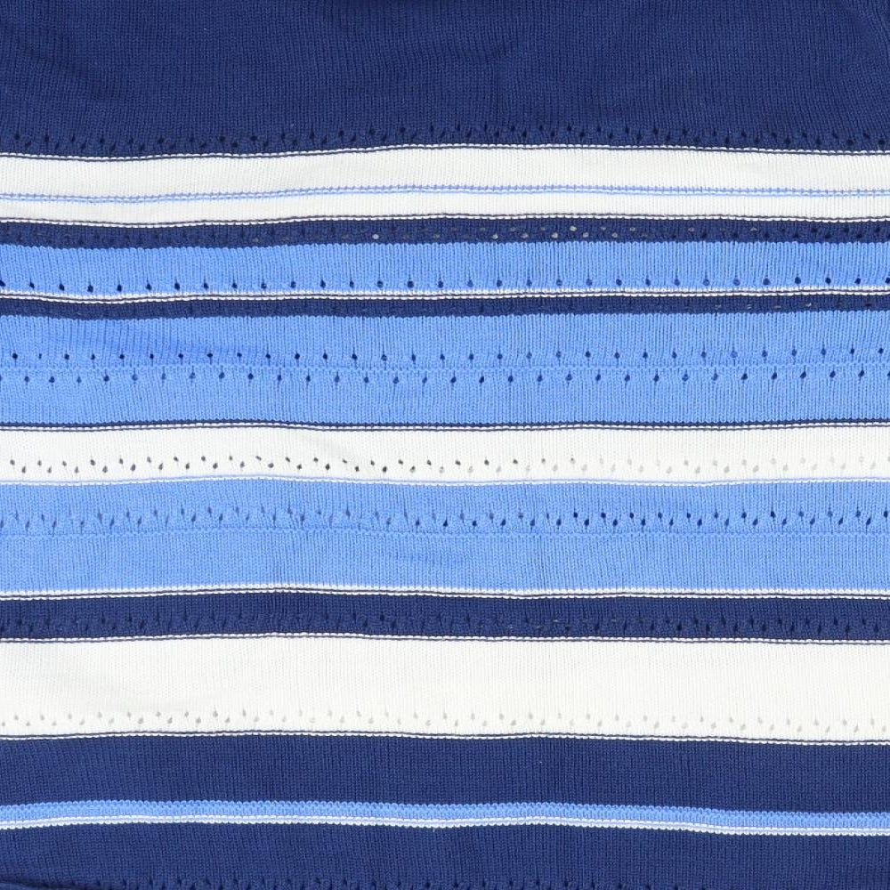 Brand and care label for women’s multicoloured striped cotton pullover sweatshirt, size L