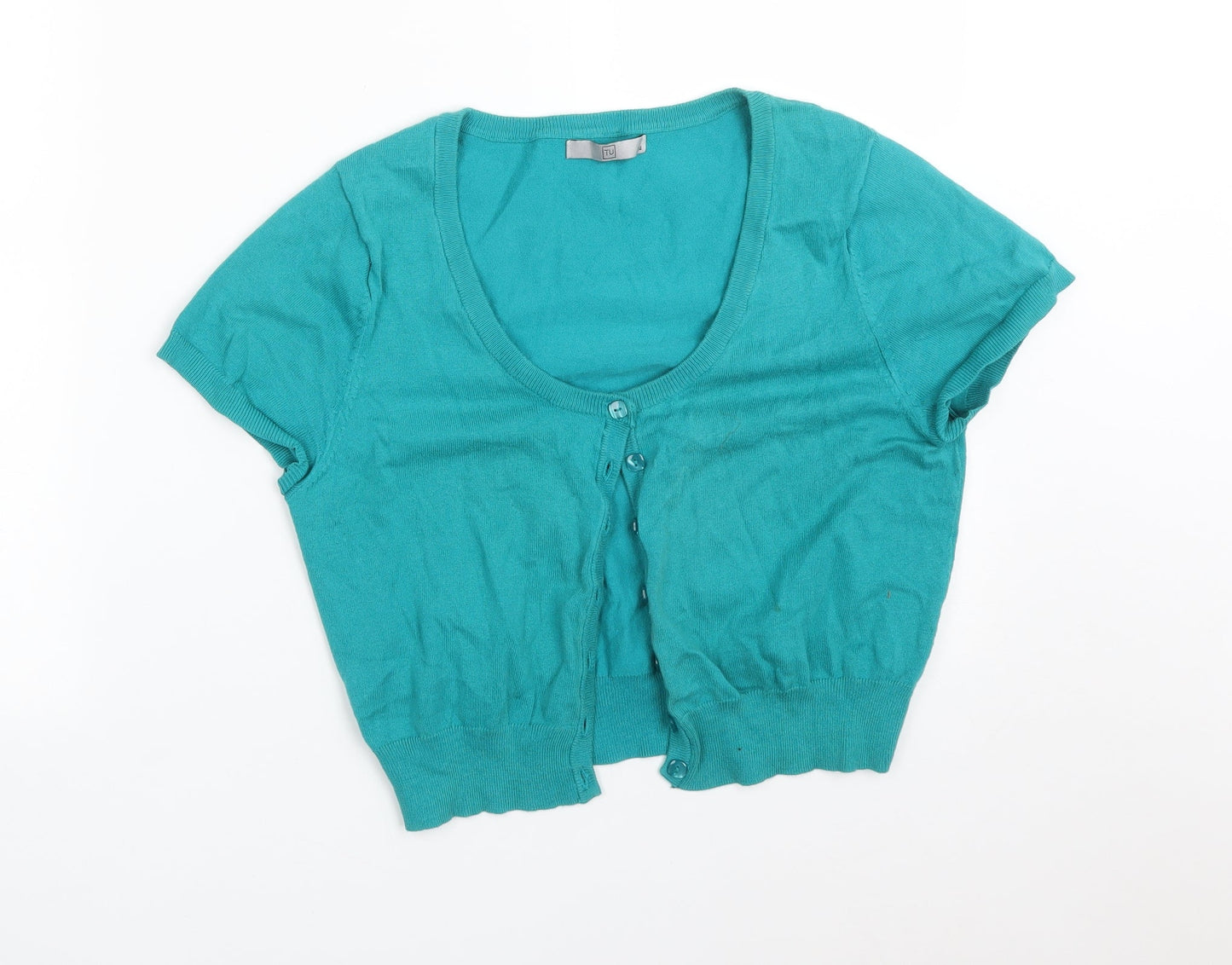 TU Womens Green Round Neck  Cotton Cardigan Jumper Size 14