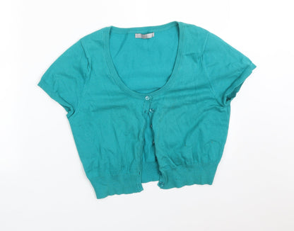 TU Womens Green Round Neck  Cotton Cardigan Jumper Size 14