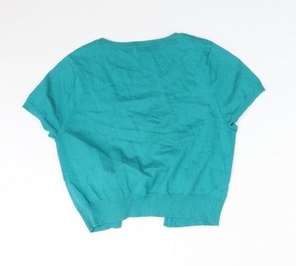 TU Womens Green Round Neck  Cotton Cardigan Jumper Size 14