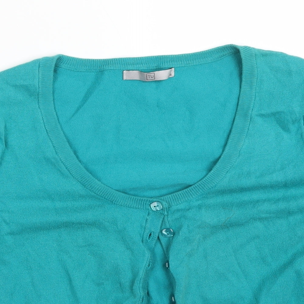 TU Womens Green Round Neck  Cotton Cardigan Jumper Size 14